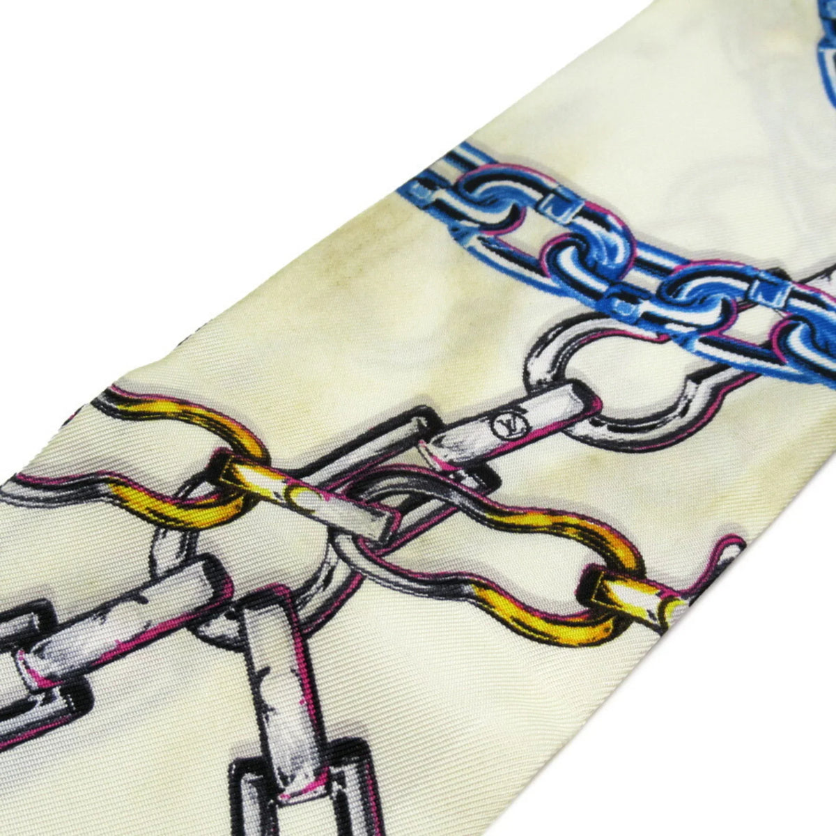 Pre-Owned Louis Vuitton Bandeau Ribbon Scarf Ivory x Blue 100% Silk MP1691 (Good)