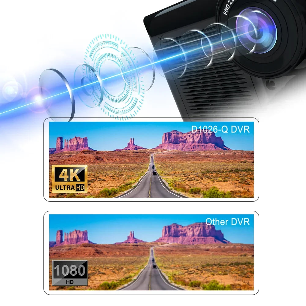 Adas Dash Cam  4K  DVR 10.26"  IPS with touch Screen 2 cameras for Front and Back recording Apple CarPlay , Android Auto Portable Navigation