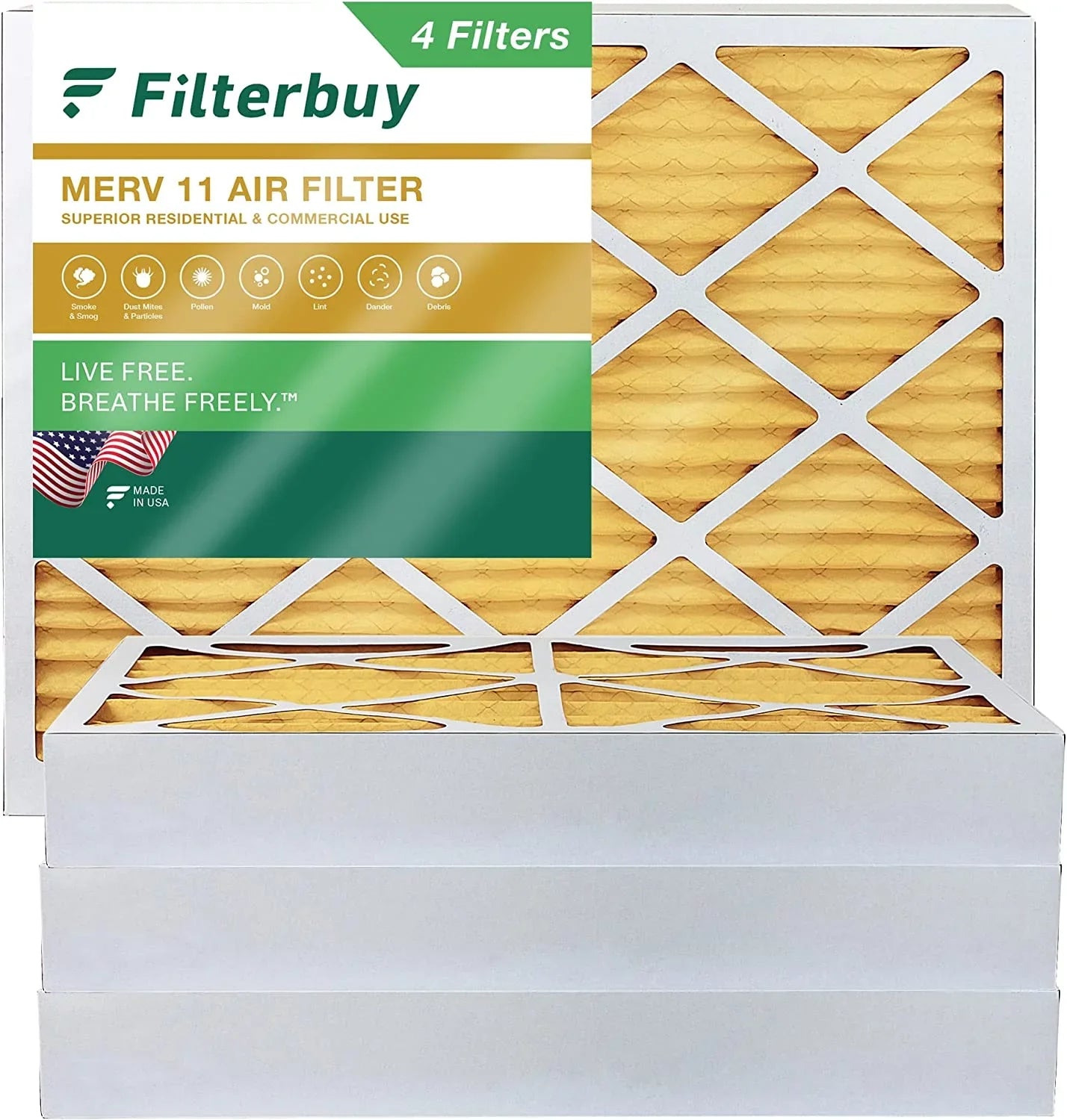 Filterbuy 20x24x4 MERV 11 Pleated HVAC AC Furnace Air Filters (4-Pack)