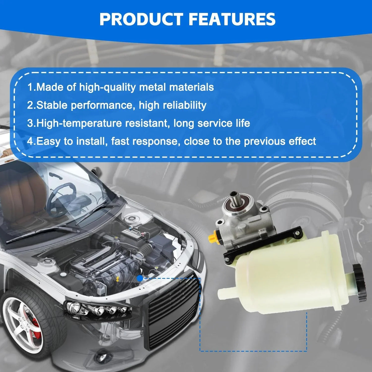 PANGOLIN Power Steering Pump with Reservoir Compatible with 2003-2010 Dodge Ram 2500 3500, 2008-2009 Ram 4500 5500 Replacement Part OE 96-1008R, 961008R