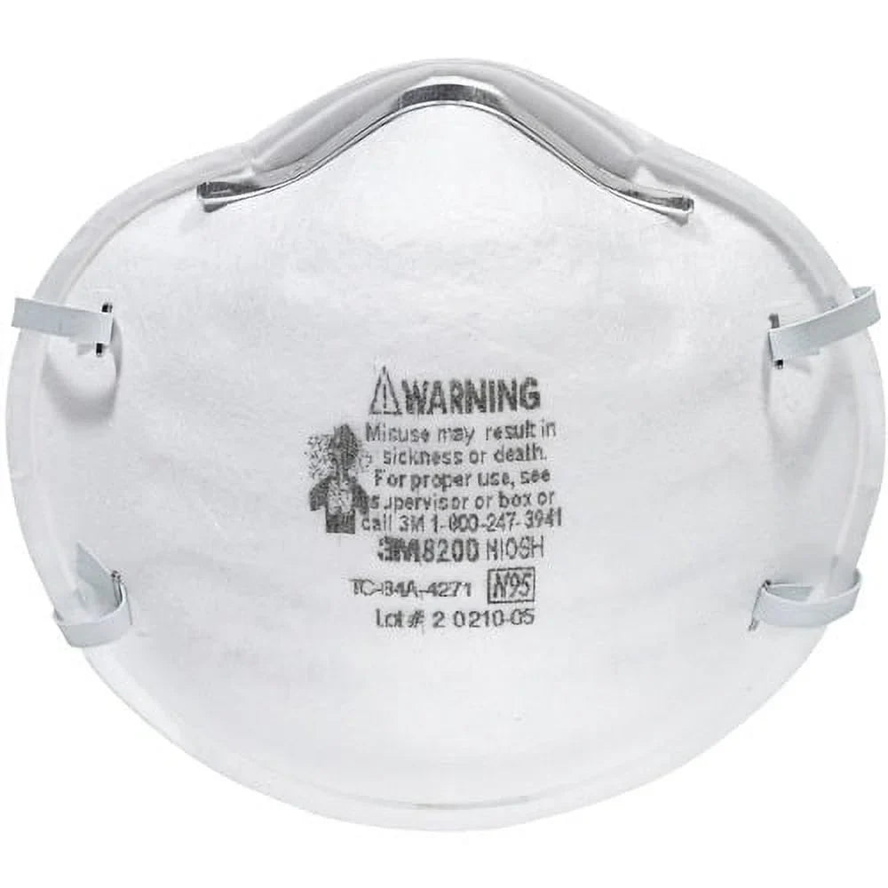 3M N95 Particle Respirator 8200 Mask Disposable, Lightweight, Stretchable, Adjustable Nose Clip - Airborne Particle, Mold, Dust, Granular Pesticide, Allergen Protection - 12 / Carton
