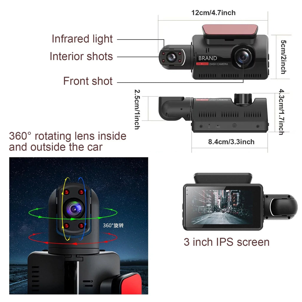 Rearview Mirror Monitor - IPS Screen DVR Rear View Dual Camera Video Recording System in Full HD 1080p with Built-in G-Sensor, Parking Monitor Control, Loop Recording (Black)