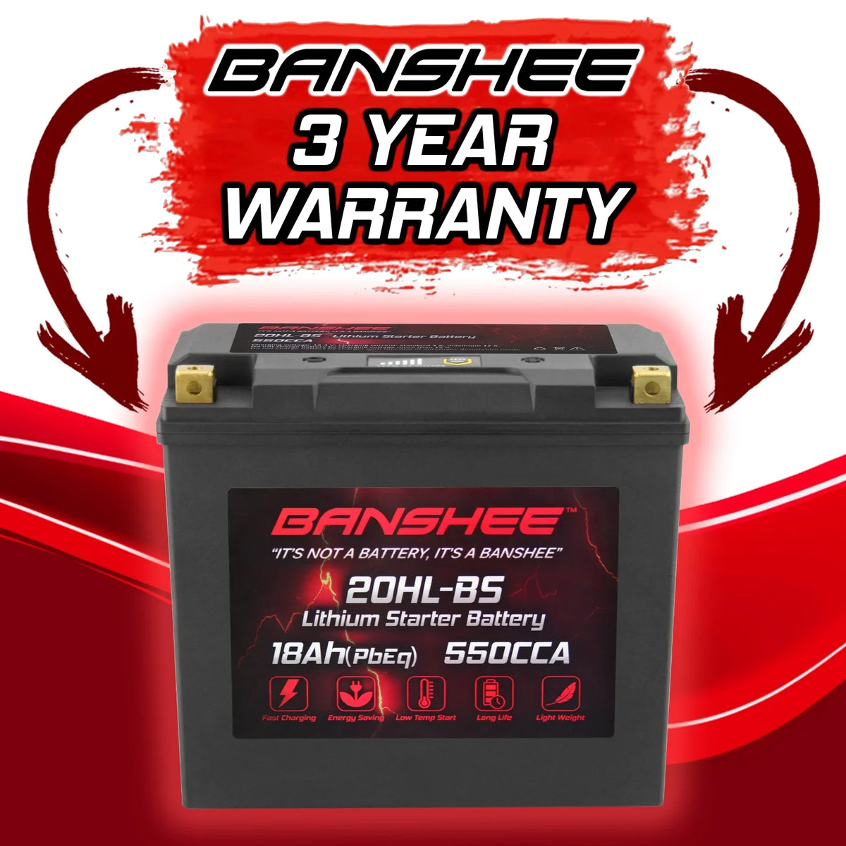 Banshee 20L-BS LiFePO4 Motorsports Battery Compatible with Yamaha XV1700A Road Star 2004 to 2007