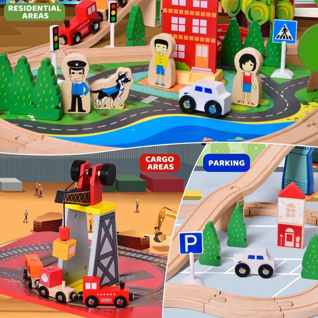 Fun Little Toys 88PCs Wooden Play Set, Enchanting Wooden Train  Set for Toddlers Age 3+
