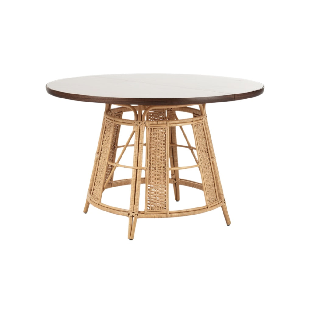 Round Rattan Dining Table with Wooden Top