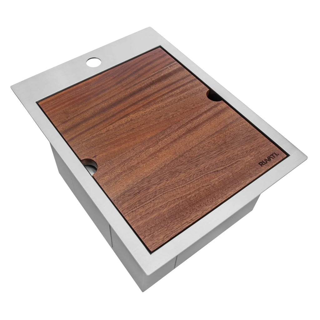 Ruvati RVH8210 15 x 20 in. Workstation Drop-in Topmount Bar Prep RV Sink 16 Gauge Stainless Steel