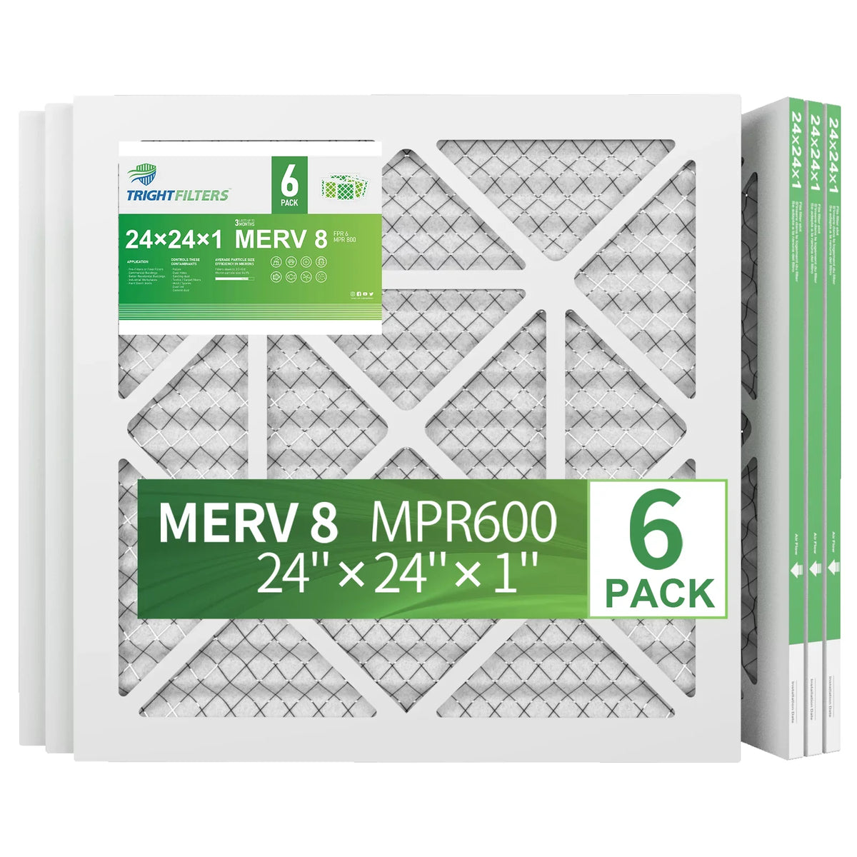 TRIGHTFILTERS 24x24x1 Air Filter MERV 8 Pleated HVAC AC Furnace Home Filters 6 Pack