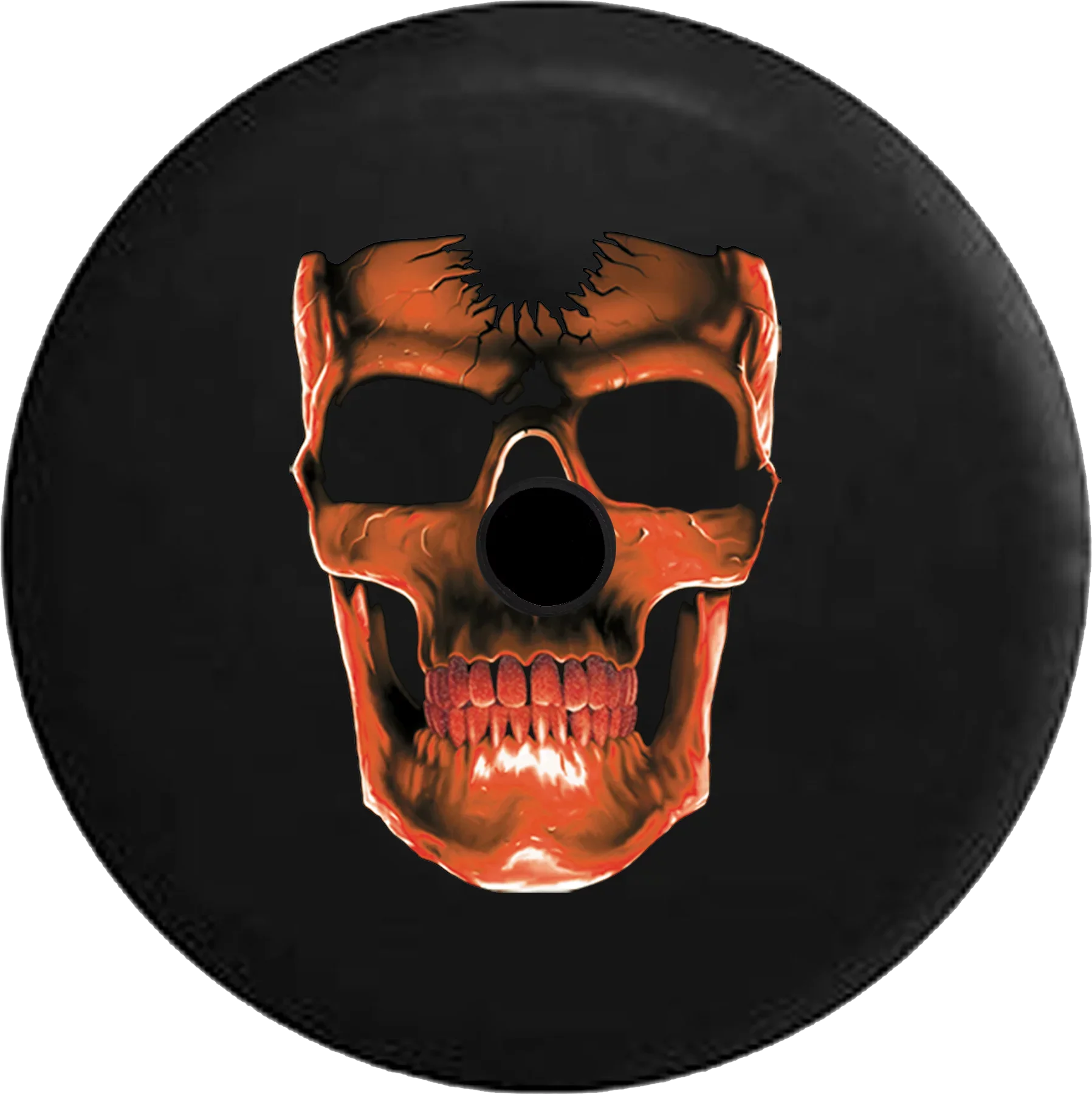 2018 2019 Wrangler JL Backup Camera 3D Cracked Grinning Skull Almost Glowing Orange Inferno Spare Tire Cover for Jeep RV 33 Inch