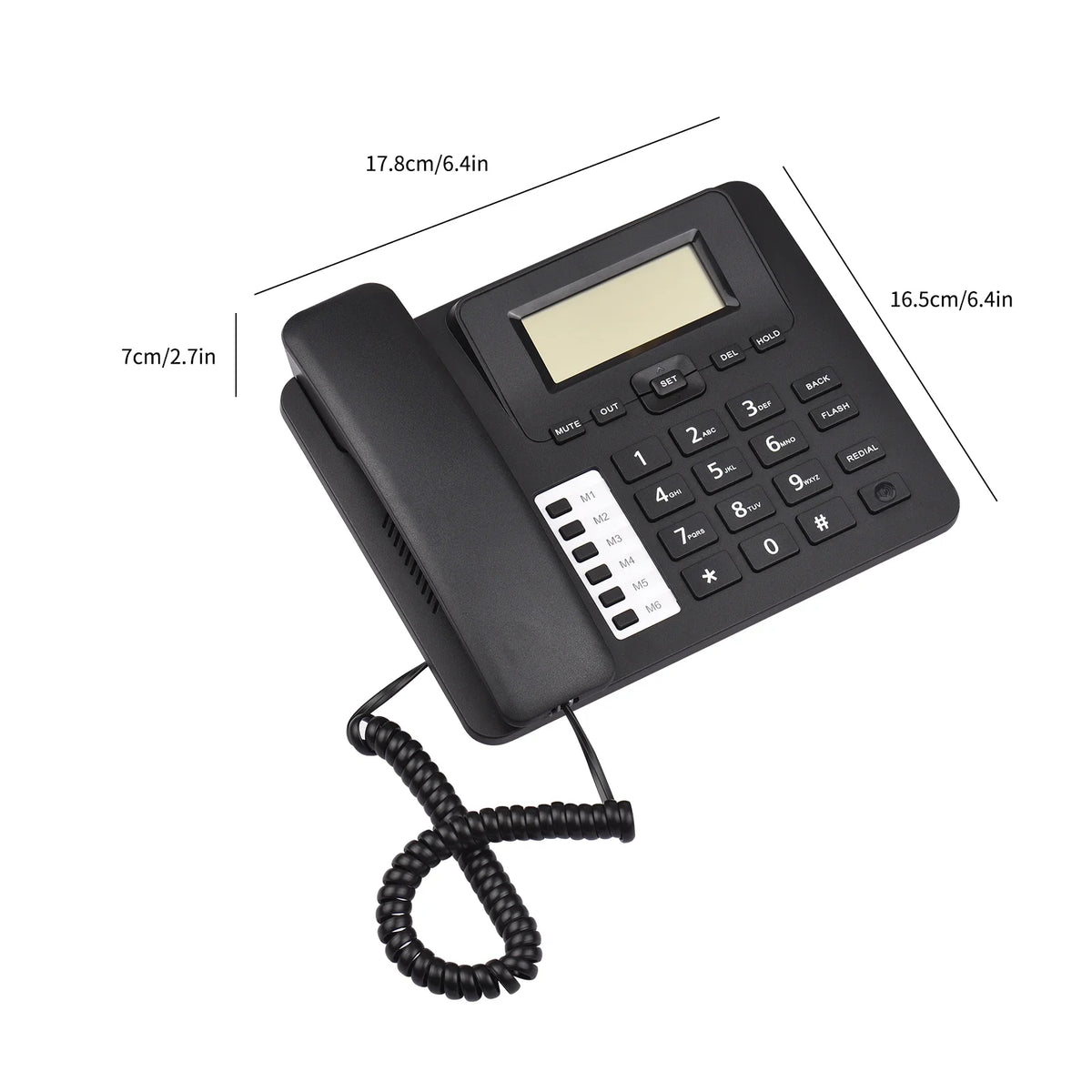 Meterk Black Corded Phone Desk Landline Phone Telephone DTMF/FSK Dual System Support Hands-Free/Redial/Flash/Speed Dial/Ring Control Built-in IC Chip Sound Real-time Date for Elderly Seniors Home
