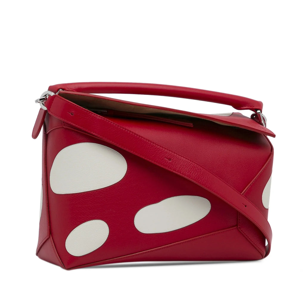 Pre-Owned Authenticated LOEWE Small Mushroom Puzzle Edge Calf Leather Red Satchel Unisex (Good)