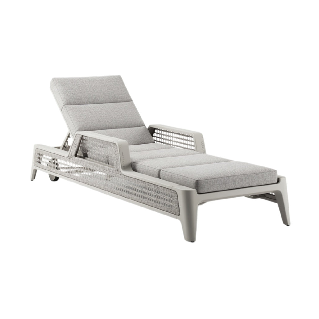 Modern Grey Outdoor Chaise Lounge with Adjustable Backrest and Textured Design