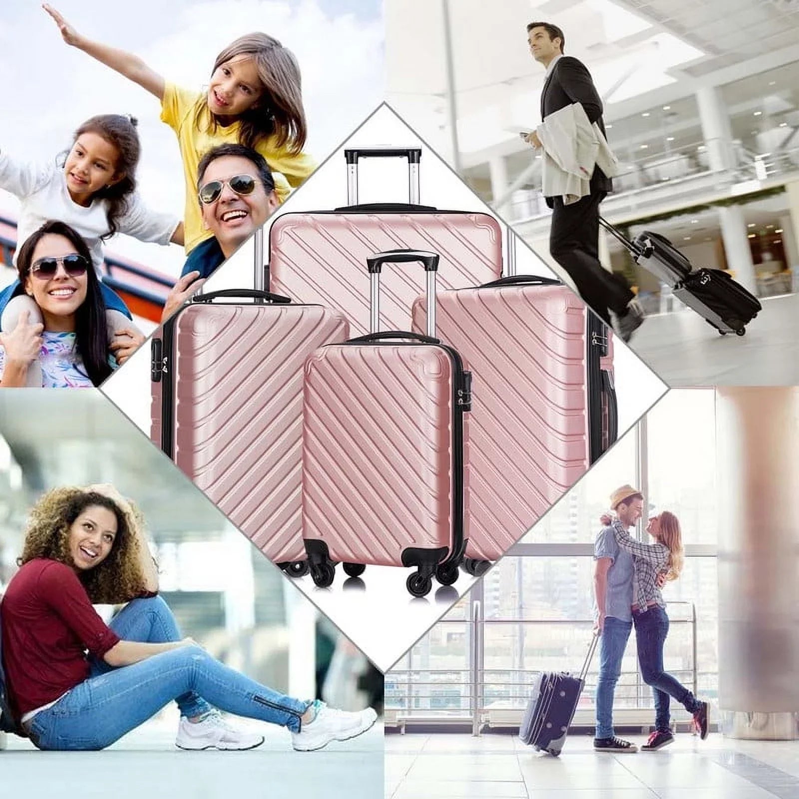4 Piece Hardshell Luggage Sets,Travel Suitcase,Carry On Luggage with Spinner Wheels Free Cover&Hanger Inside rose gold
