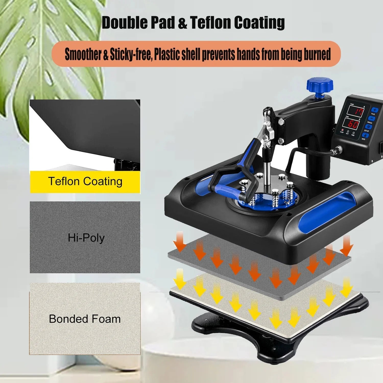Blue Heat Press Machine 8 in 1, 15 x 15 Inches Sublimation Transfer Printer, Digital Precise LCD Control Printing, 360 Swing Away Vinyl Transfer Printer for T-Shirts, Canvas Bag, Pillow, Banner