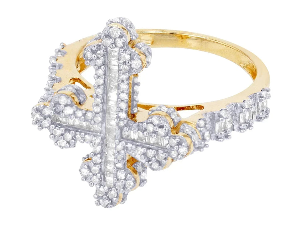 Baguette Cross  0.875 CT Diamond Ring 10K Yellow-White Gold