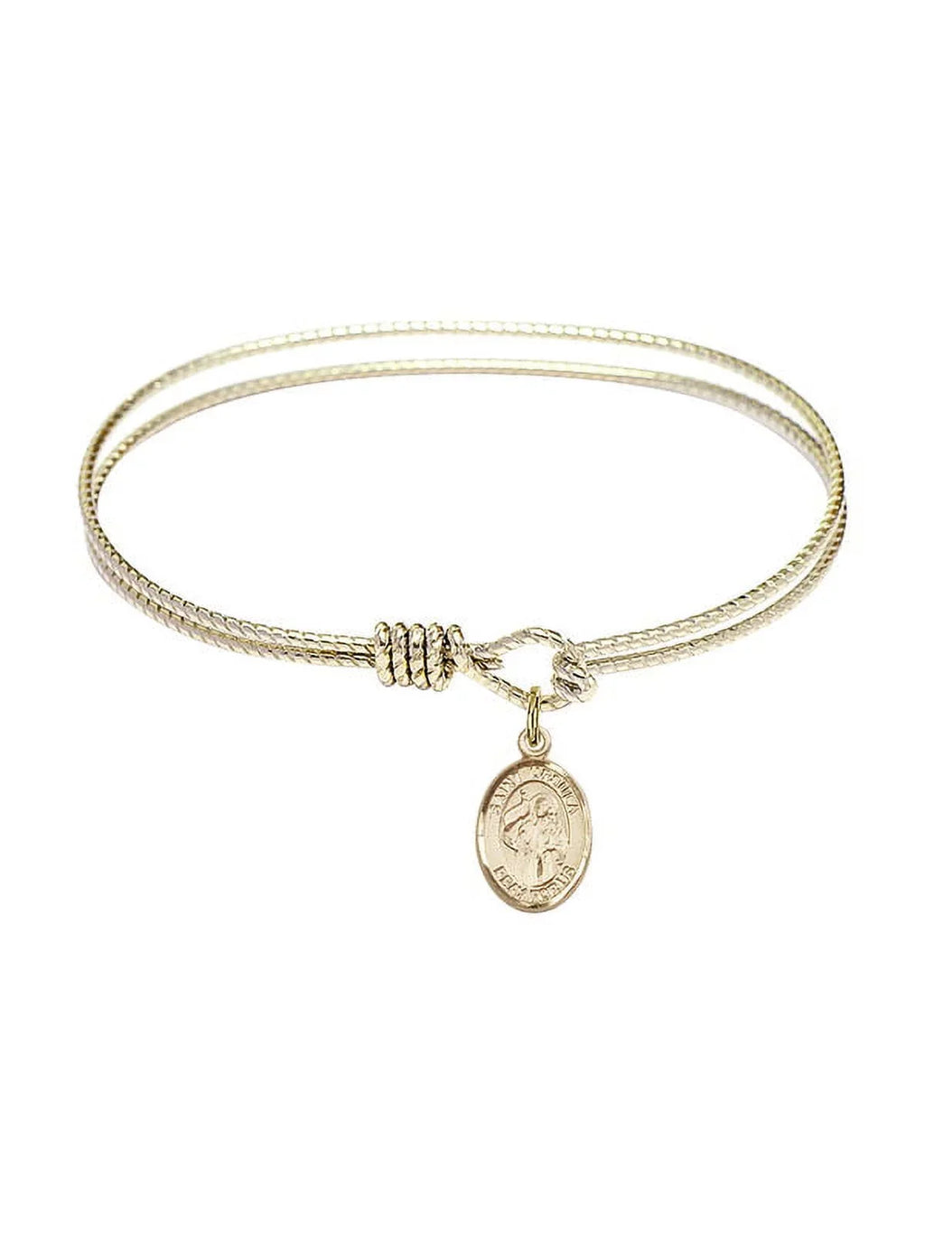 6 1/4 inch Oval Eye Hook Bangle Bracelet w/ St. Ursula in Gold-Filled