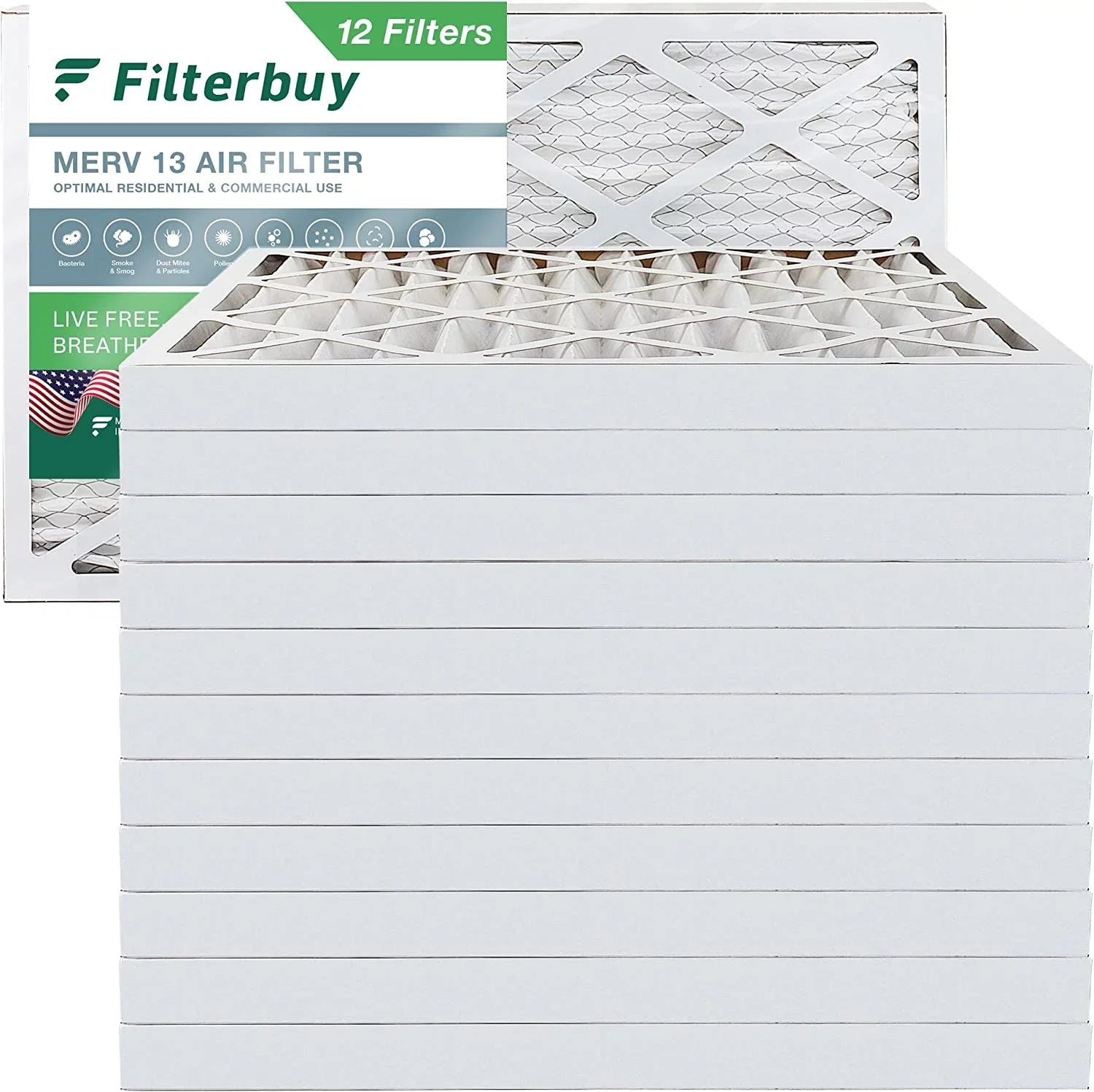 Filterbuy 15x30x2 MERV 13 Pleated HVAC AC Furnace Air Filters (12-Pack)