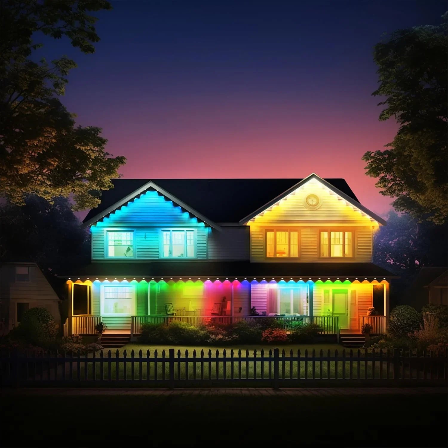 Permanent Outdoor Lights, 100ft with 72 LED Eaves Lights IP67 Waterproof, RGB Outdoor Lights with DIY Scene Modes, Suitable for Holiday and Daily Using, Work with Remote & Alexa