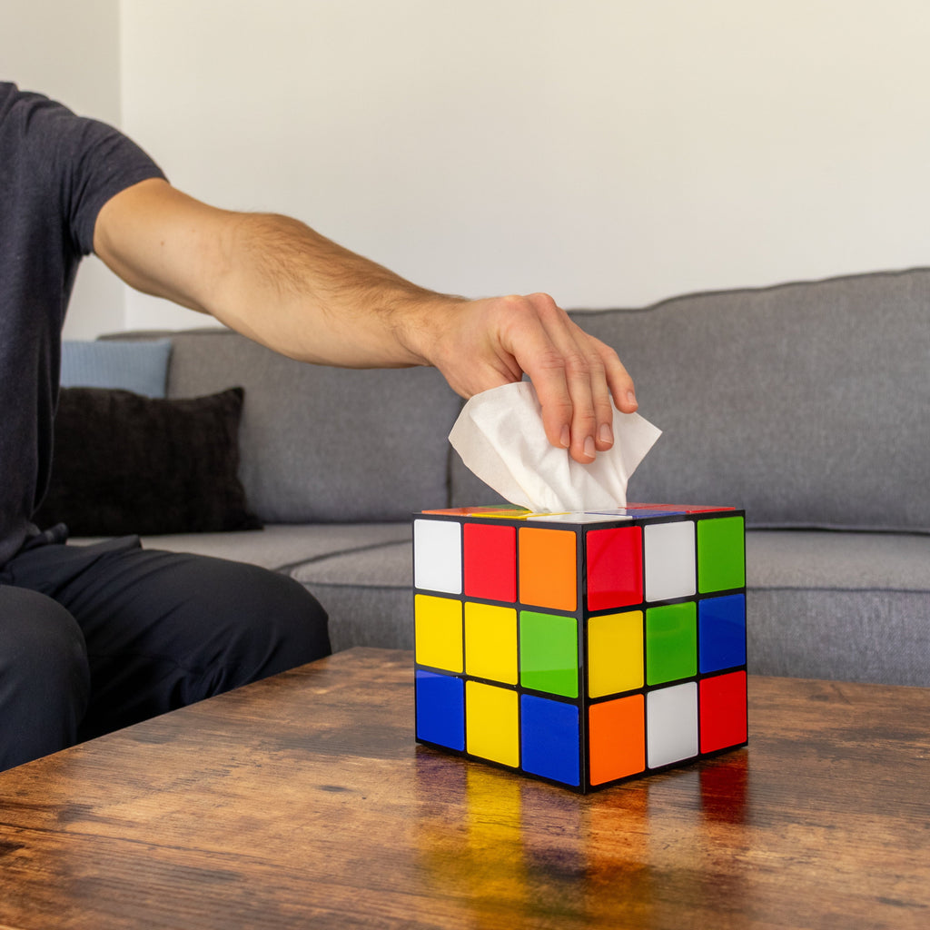 Magic Cube Tissue Box Cover | Big Bang Theory Props & Decor | Easy Use with Magnetic Bottom Lid to Keep Tissues Secure