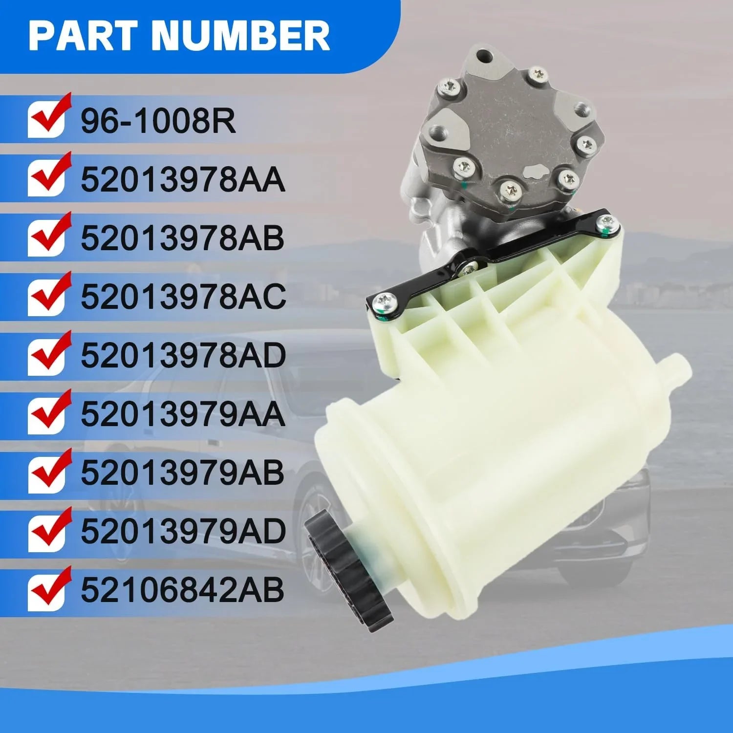 PANGOLIN Power Steering Pump with Reservoir Compatible with 2003-2010 Dodge Ram 2500 3500, 2008-2009 Ram 4500 5500 Replacement Part OE 96-1008R, 961008R