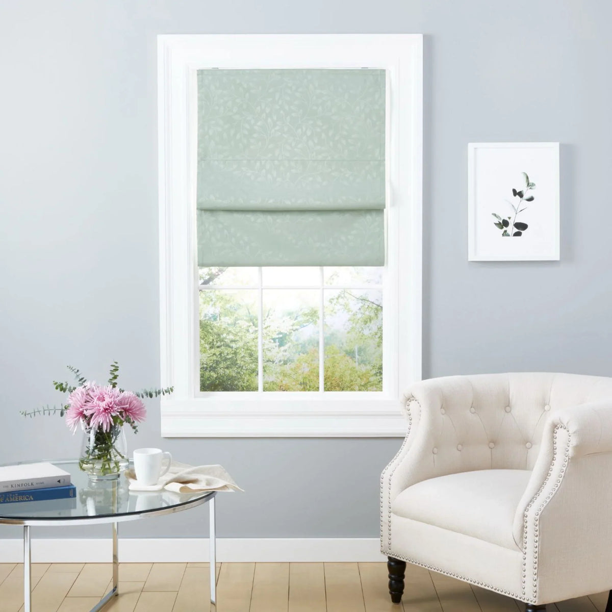 Exclusive Home Bolan Botanical Total Blackout Roman Shade, 23"x 64", Sage