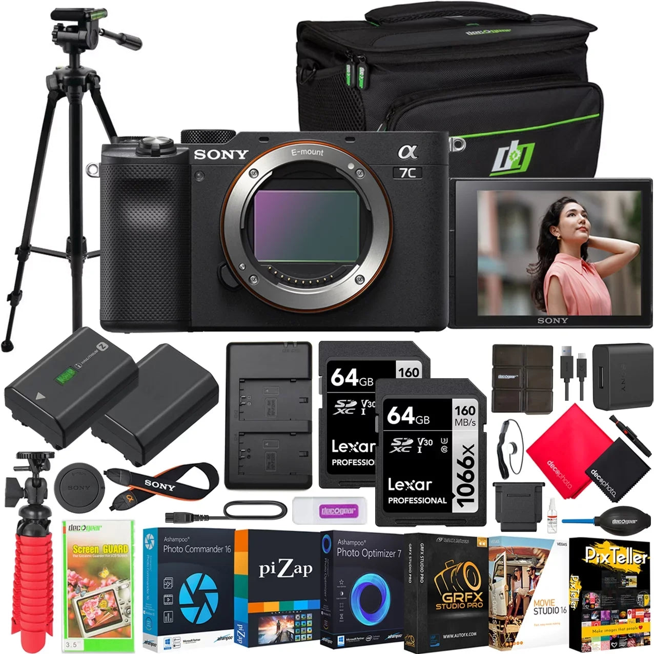 Sony a7C Mirrorless Full Frame Camera Body ILCE7C/B Black Bundle with Deco Gear Photography Case