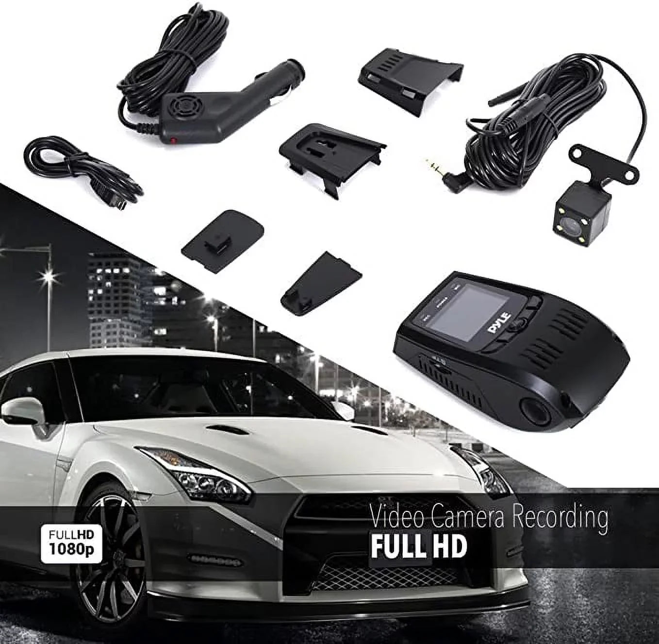 Pyle Dash Cam Rearview DVR Monitor 1.5” Digital Screen Rear View Dual Camera Video Recording System