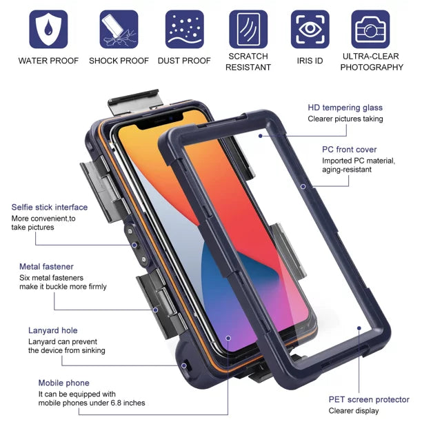 UrbanX Professional [15m/50ft] Swimming Diving Surfing Snorkeling Photo Video Waterproof Protective Case Underwater Housing for Oppo F7 And all Phones Up to 6.9 Inch LCD with Lanyard