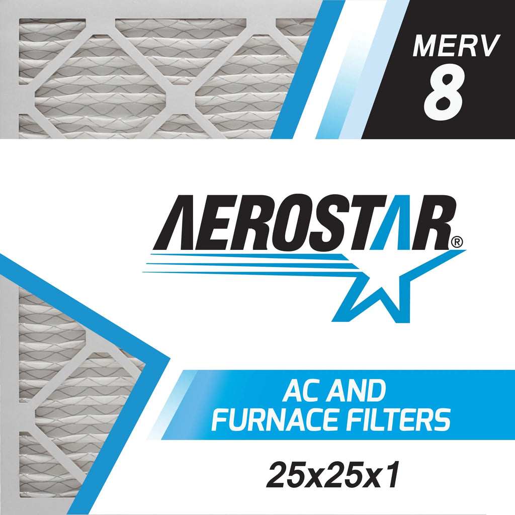 Aerostar 25x25x1 MERV  8, Pleated Air Filter, 25x25x1, Box of 6, Made in the USA