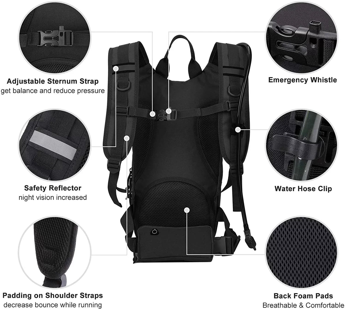 SKL Hydration Pack Tactical Water Backpack with 2L BPA Free Water Bladder, Military Water Bag Thermal Insulation, Adjustable Waist Pocket Daypack Fits Women Men for Running Hiking Cycling Biking