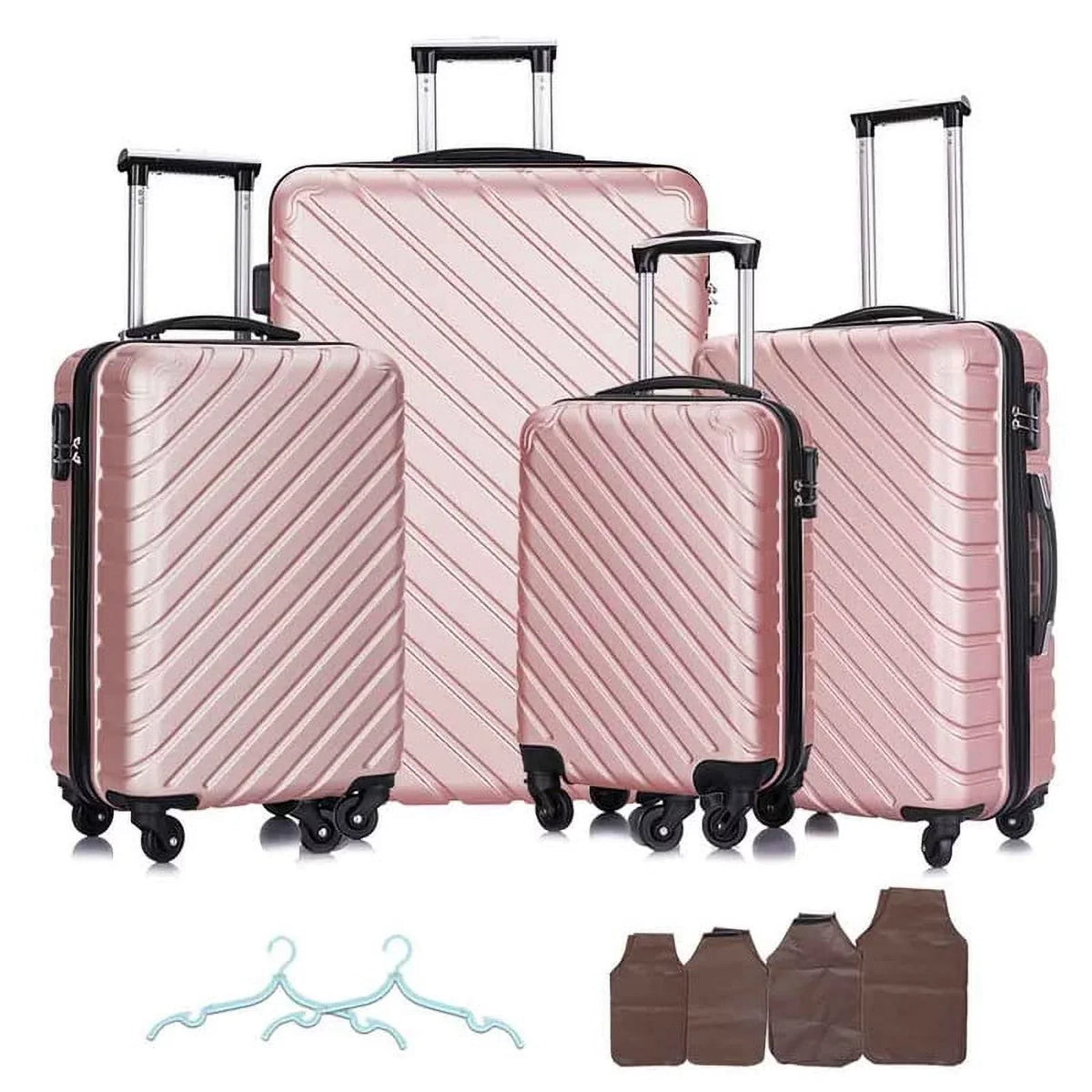 4 Piece Hardshell Luggage Sets,Travel Suitcase,Carry On Luggage with Spinner Wheels Free Cover&Hanger Inside rose gold