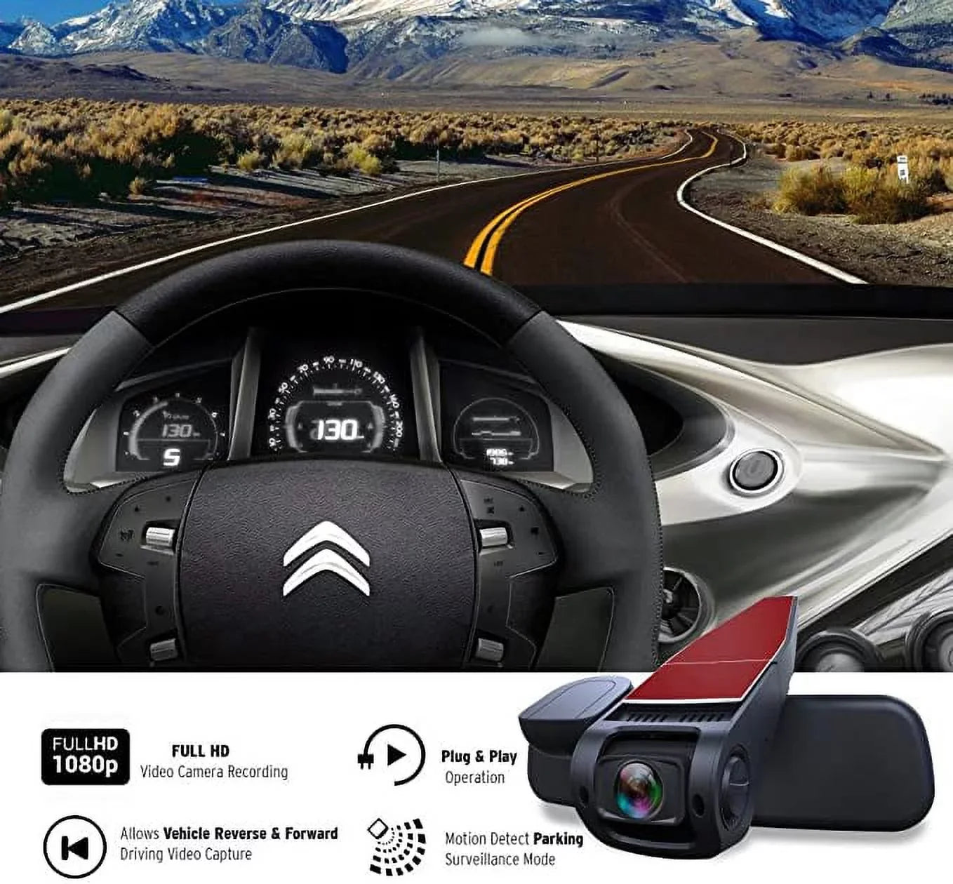 Pyle Dash Cam Rearview DVR Monitor 1.5” Digital Screen Rear View Dual Camera Video Recording System