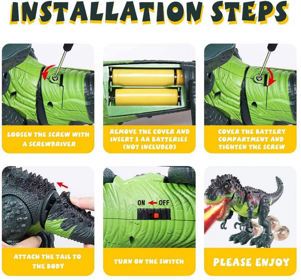 WESPREX Electronic Walking T-Rex: Flame Spray, Water Mist, Laying Eggs, Light Up Eyes, Roaring Sound, Realistic Toy for Kids 3+ Eletronic Walking T-Rex