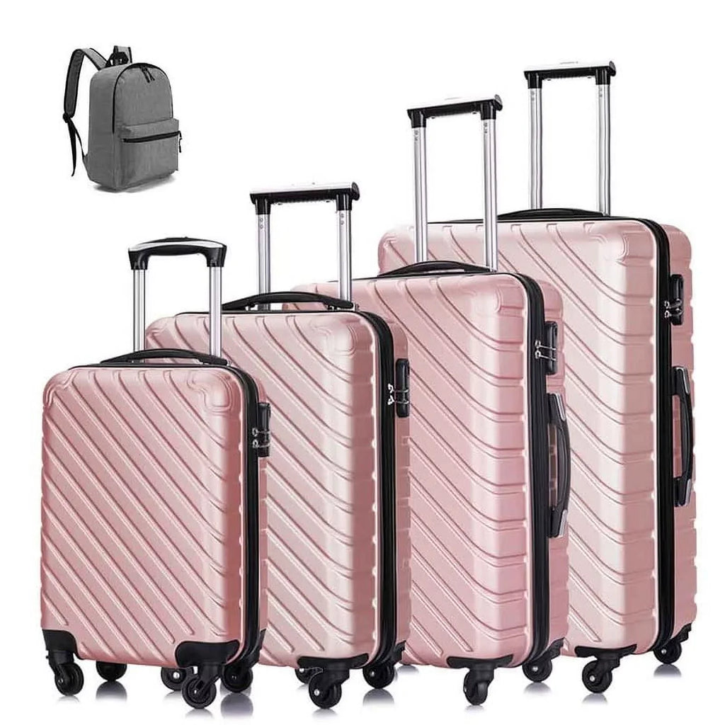 4 Piece Hardshell Luggage Sets,Travel Suitcase,Carry On Luggage with Spinner Wheels Free Cover&Hanger Inside rose gold