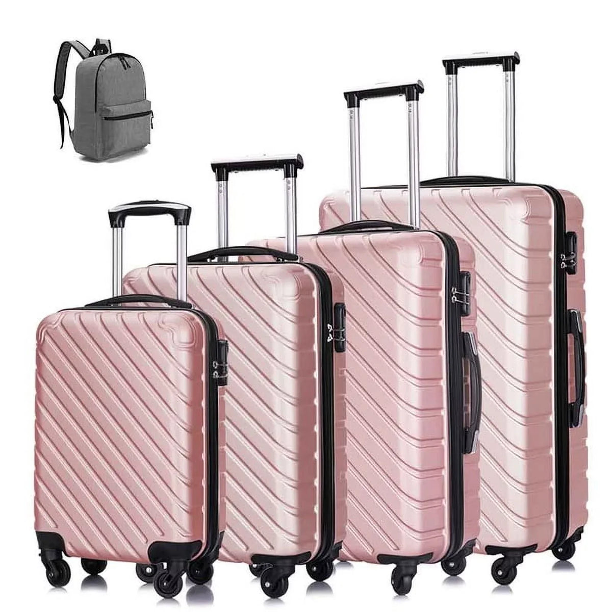4 Piece Hardshell Luggage Sets,Travel Suitcase,Carry On Luggage with Spinner Wheels Free Cover&Hanger Inside rose gold