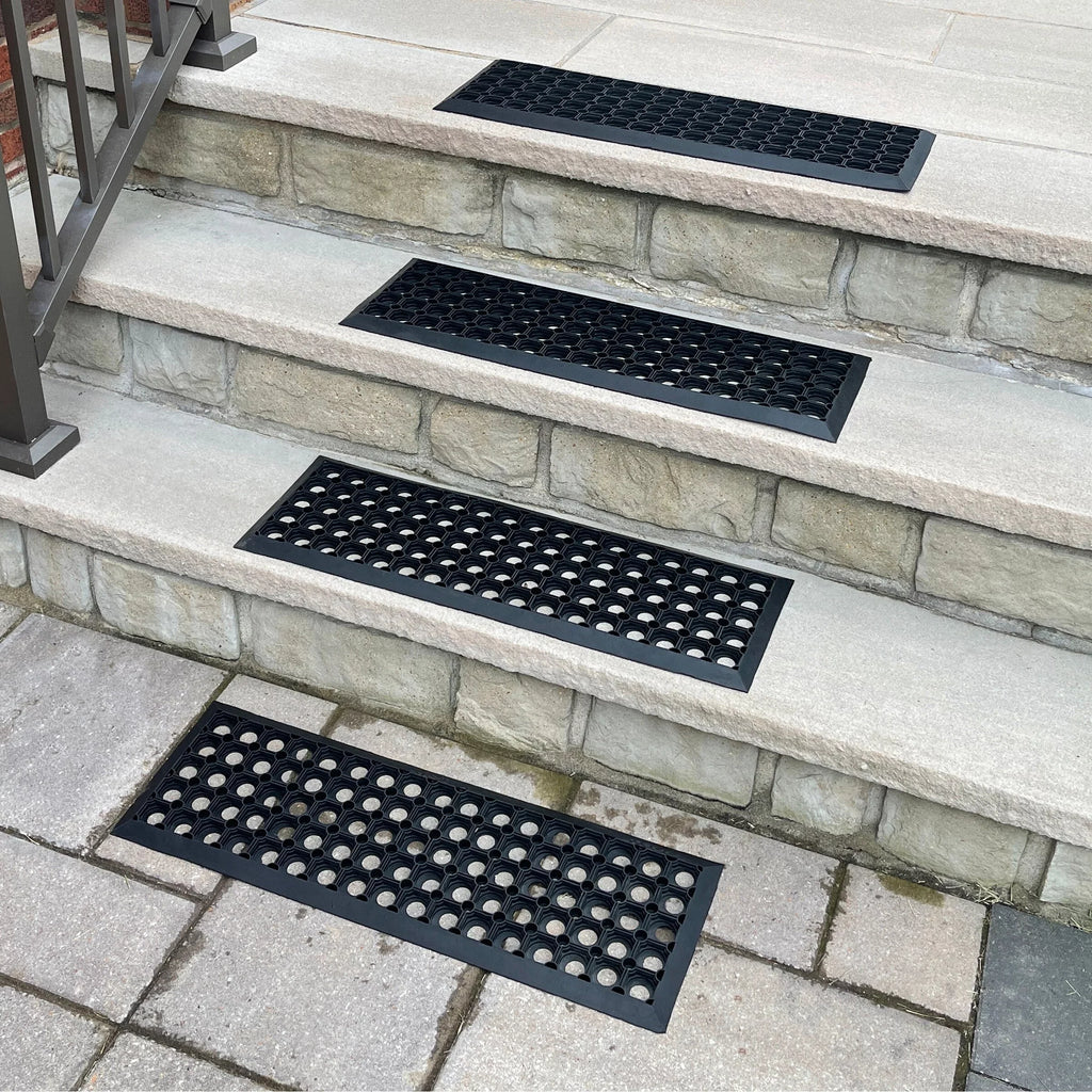 AmeriHome RMT10304 10 x 30 in. Drainage Rubber Stair Tread Set, Black - 4 Piece