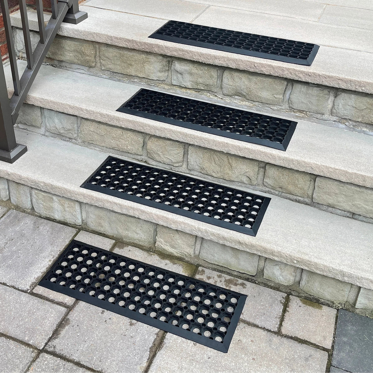 AmeriHome RMT10304 10 x 30 in. Drainage Rubber Stair Tread Set, Black - 4 Piece