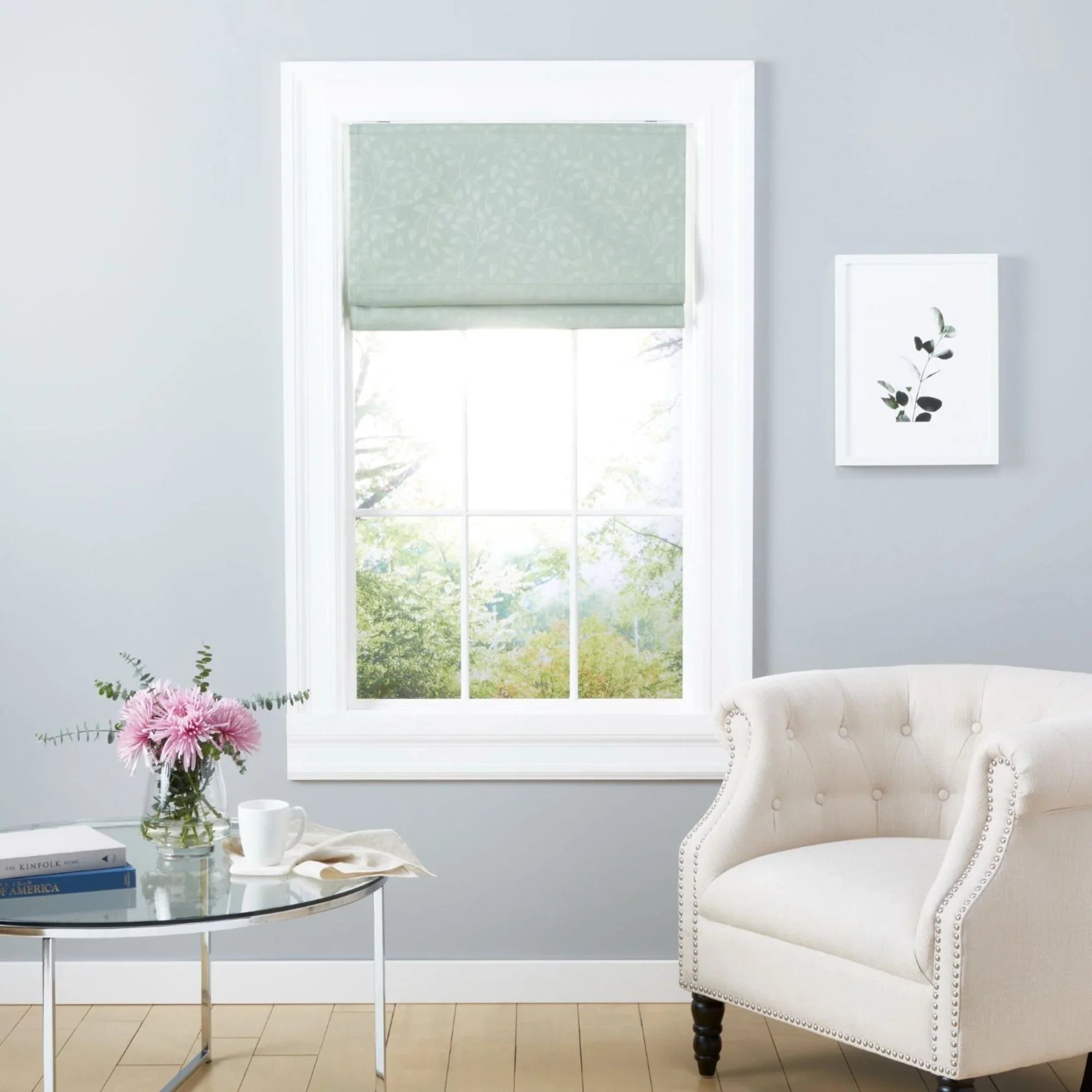 Exclusive Home Bolan Botanical Total Blackout Roman Shade, 23"x 64", Sage