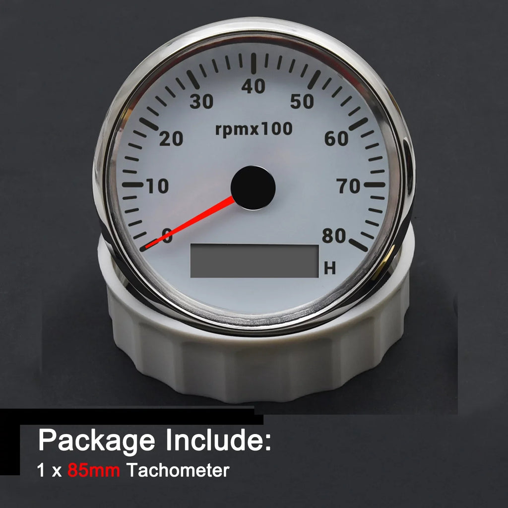 Geloo Marine Tachometer Hour Meter Waterproof Boat Tachometer Gauge 0-8000RPM 85mm