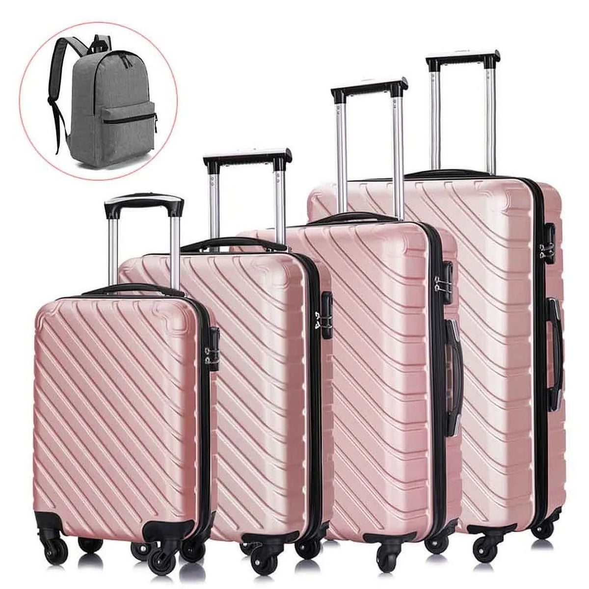 4 Piece Hardshell Luggage Sets,Travel Suitcase,Carry On Luggage with Spinner Wheels Free Cover&Hanger Inside rose gold