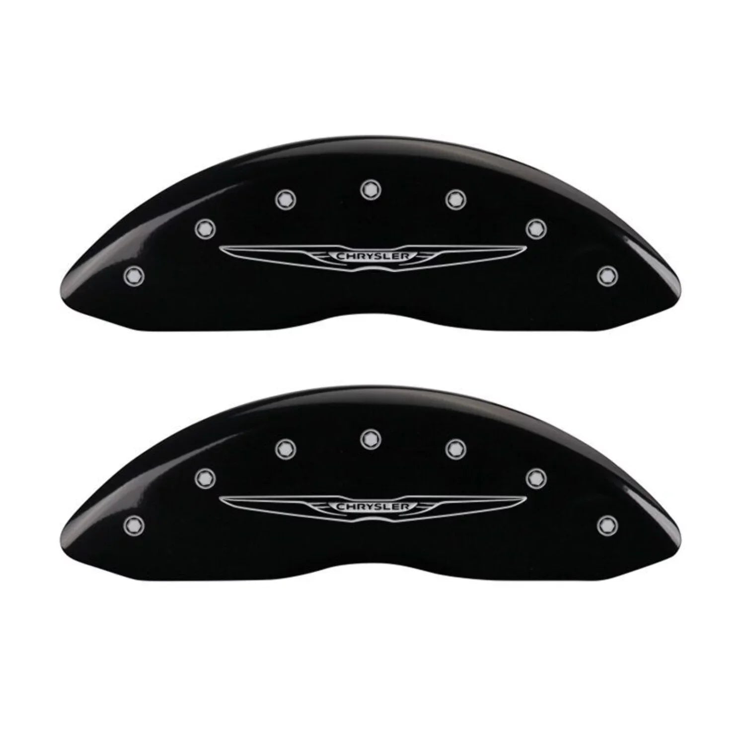 MGP 4 Caliper Covers Engraved Front & Rear Style 2/Chrysler Wing Black finish silver ch Fits select: 2013 CHRYSLER 300, 2012 CHRYSLER 300C LIMITED