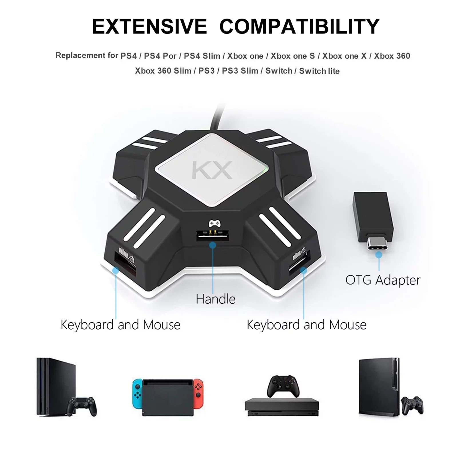 Abody Keyboard Mouse Adapter Portable Mouse Keyboard Converter Adapter Replacement for Switch/X-box/PS5/P-S-4/PS3 KX Gamepad Controller Adapter