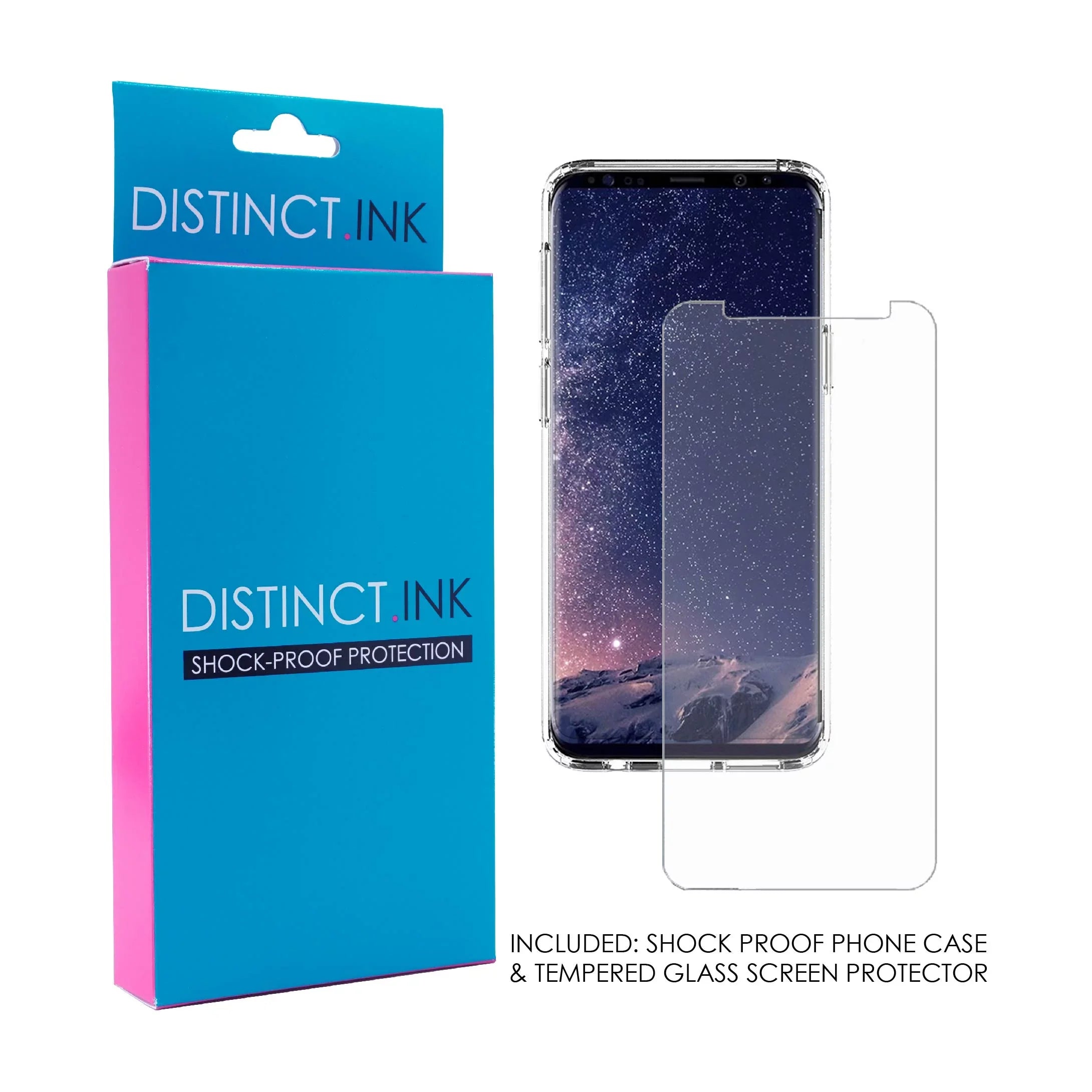 DistinctInk Clear Shockproof Hybrid Case for Samsung Galaxy S9 (5.8" Screen) - TPU Bumper, Acrylic Back, Tempered Glass Screen Protector - Faith / Hope / Love - Black & White - Christ
