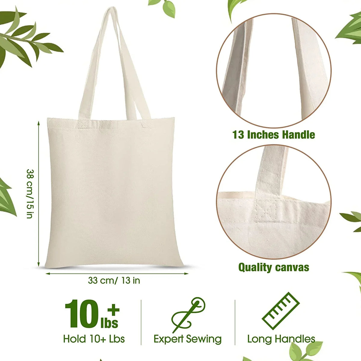 36 Pack 13 x 15 Inch Cotton Canvas Tote Bag Bulk with Handles Blank Shopping Bag for Crafts Lightweight Reusable Grocery Cloth Bag for DIY Advertising Activity Christmas Gift Women
