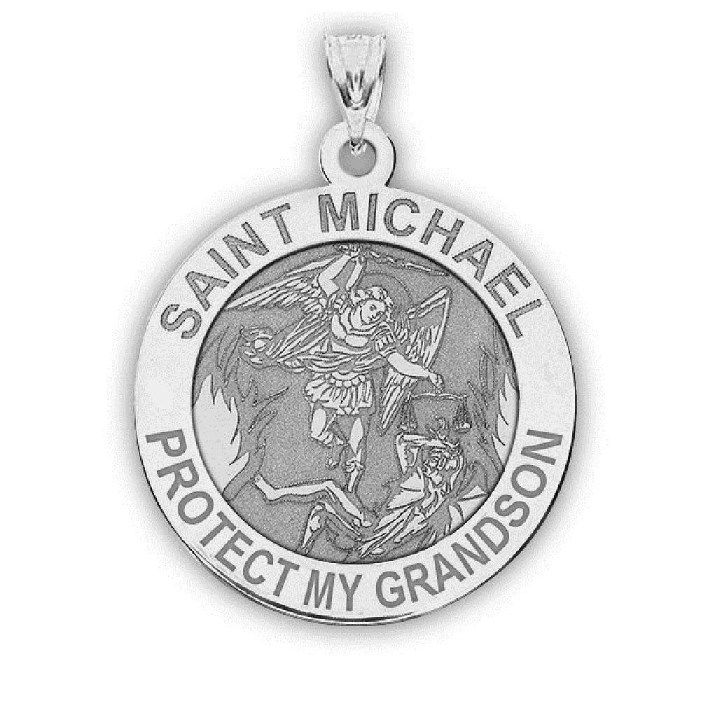 Picturesongold.Com Saint Michael - Protect My Grandson - Religious Medal Necklace Pendants 3/4 in 14K Yellow Gold