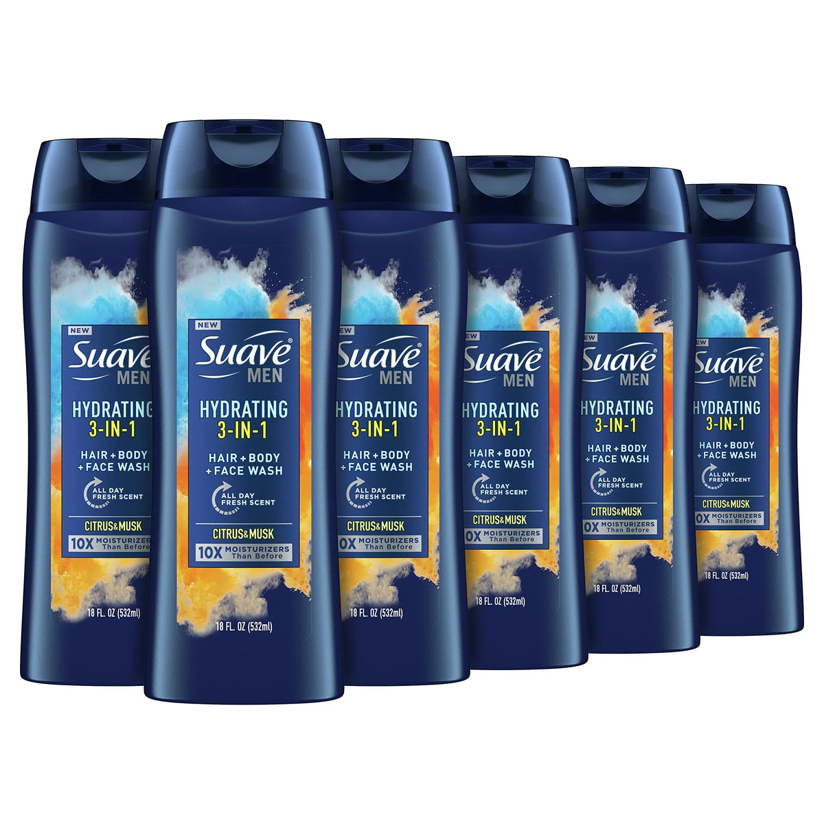 Suave Hydrating 3 In 1 Hair Body And Face Wash Citrus And Musk 6 Count Body Soap For Hydrated Skin And Hair With An All Day Fresh Scent 18 Oz.