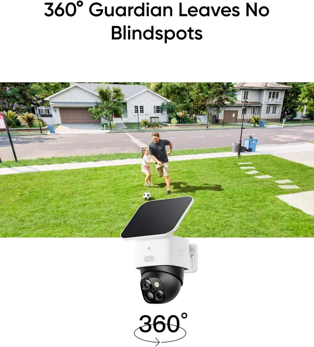 eufy Security SoloCam S340, Solar Security Camera, Wireless Outdoor Camera, 360° Surveillance, No Blind Spots, 2.4 GHz Wi-Fi, No Monthly Fee, HomeBase S380 Compatible