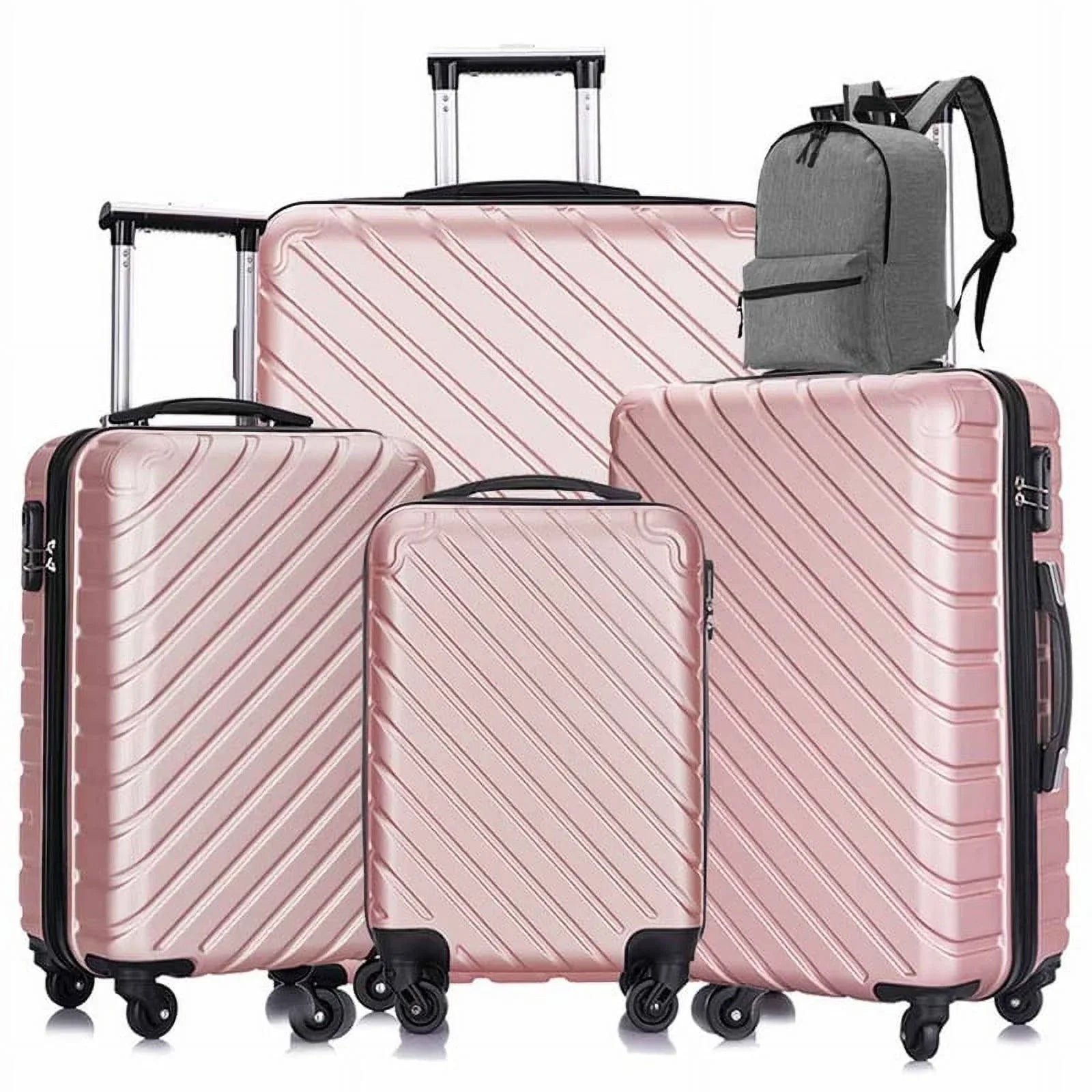 4 Piece Hardshell Luggage Sets,Travel Suitcase,Carry On Luggage with Spinner Wheels Free Cover&Hanger Inside rose gold