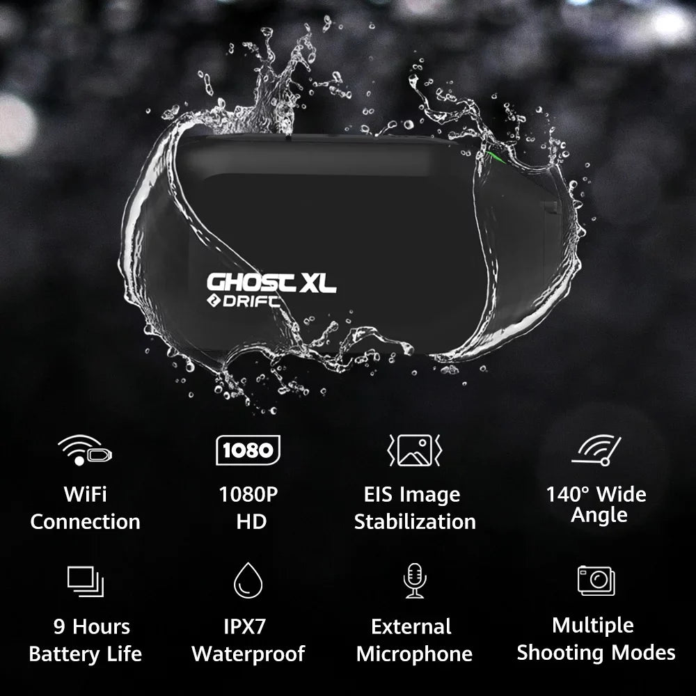 Drift Ghost XL Sports Camera, 9 Hour Battery Life Waterproof Camera Support External Mic