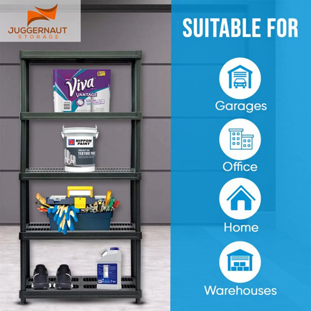 Juggernaut Storage 72 Inch 5 Shelf Plastic Utility Shelving Storage Unit