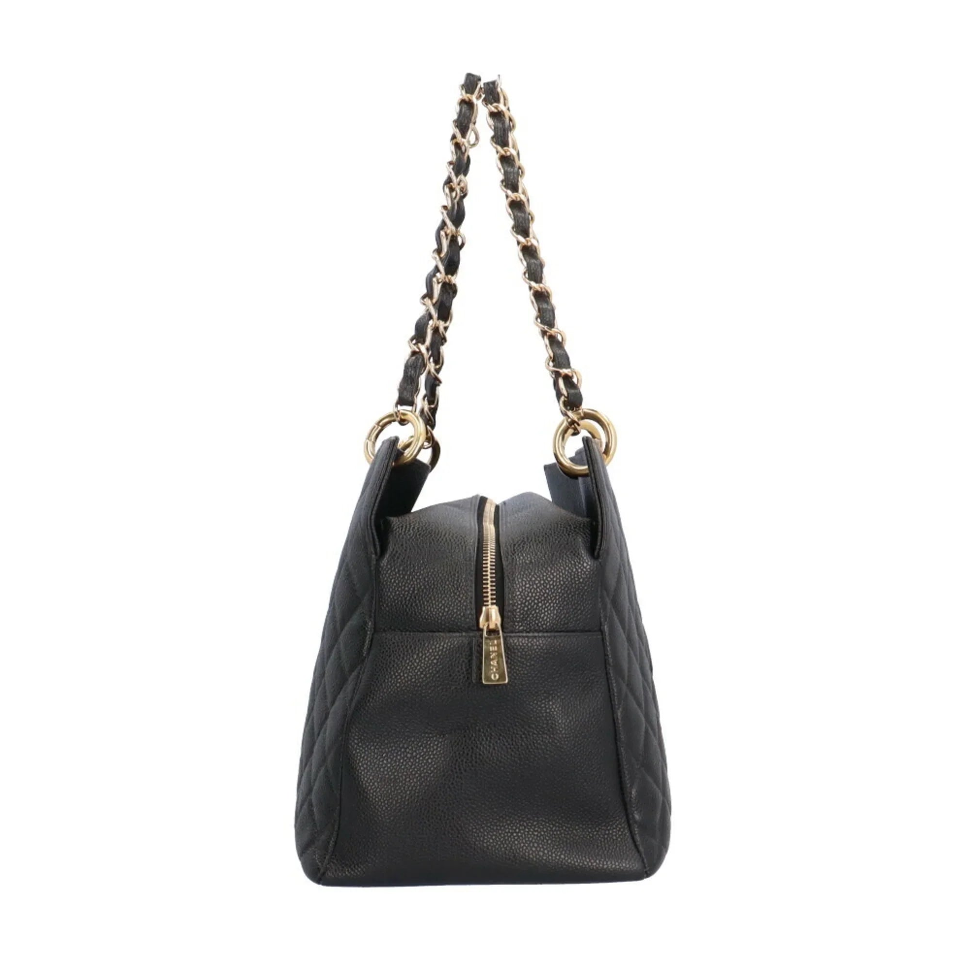 Pre-Owned CHANEL Caviar Chain Tote Shoulder Bag Skin Black Women's (Good)